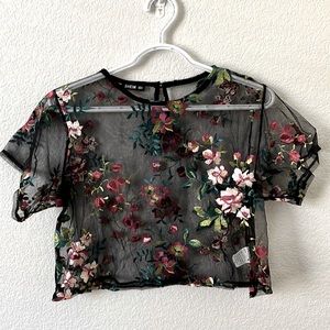 Embroidered Floral Mesh Top